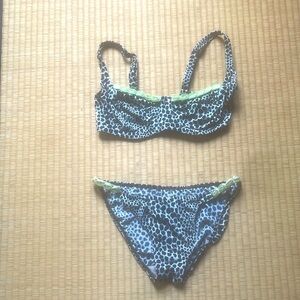 Leopard Print Bikini Set with Lime Green “Flowers”